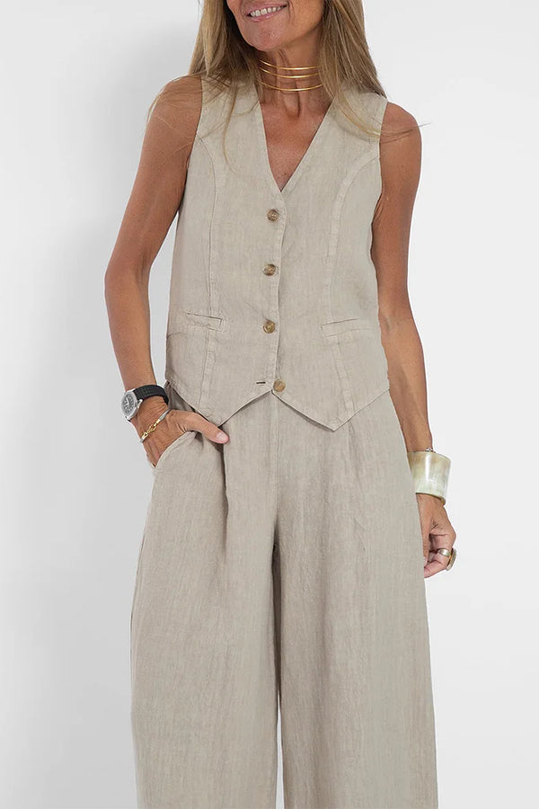 Vrouwen Casual Linnen Waistcoat Twee Set Pakken