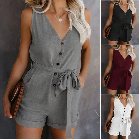 Casual V-Hals Jumpsuit Voor Dames